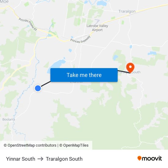 Yinnar South to Traralgon South map