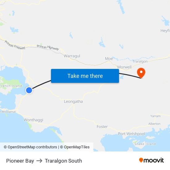 Pioneer Bay to Traralgon South map