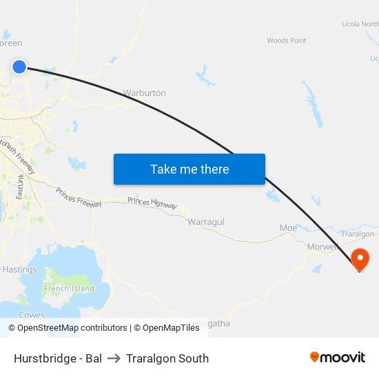 Hurstbridge - Bal to Traralgon South map