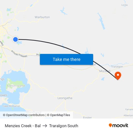 Menzies Creek - Bal to Traralgon South map