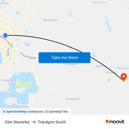 Glen Waverley to Traralgon South map
