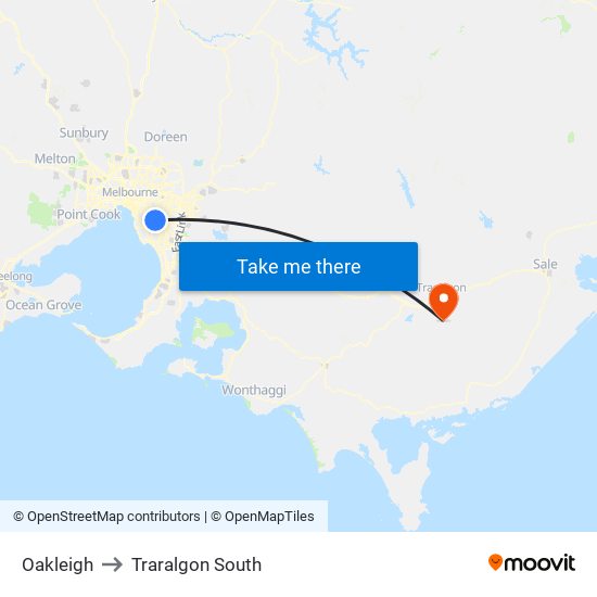 Oakleigh to Traralgon South map