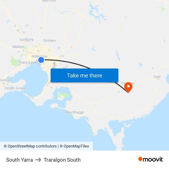 South Yarra to Traralgon South map