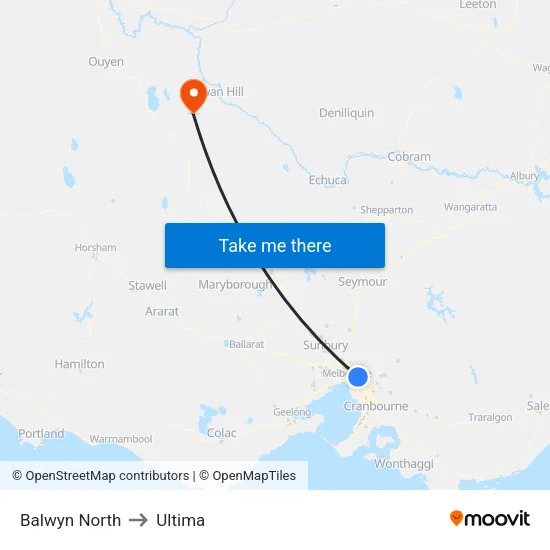 Balwyn North to Ultima map
