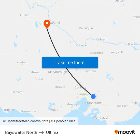 Bayswater North to Ultima map