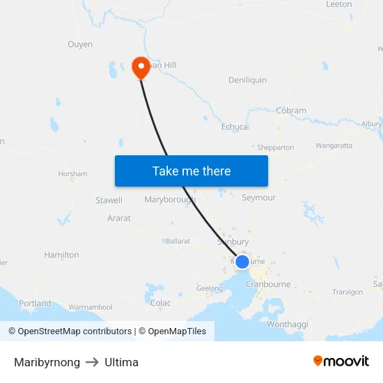 Maribyrnong to Ultima map