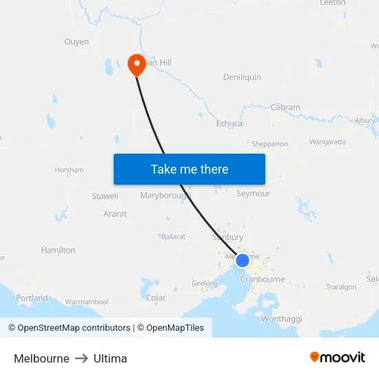 Melbourne to Ultima map