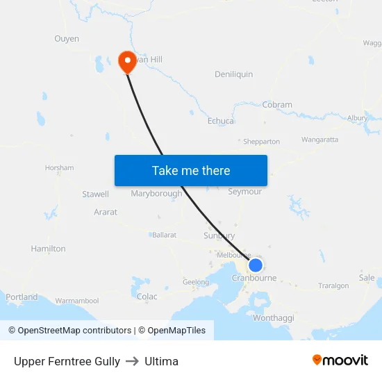 Upper Ferntree Gully to Ultima map