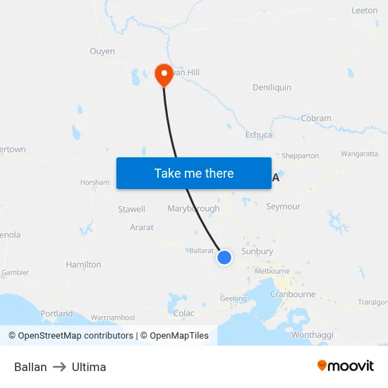 Ballan to Ultima map