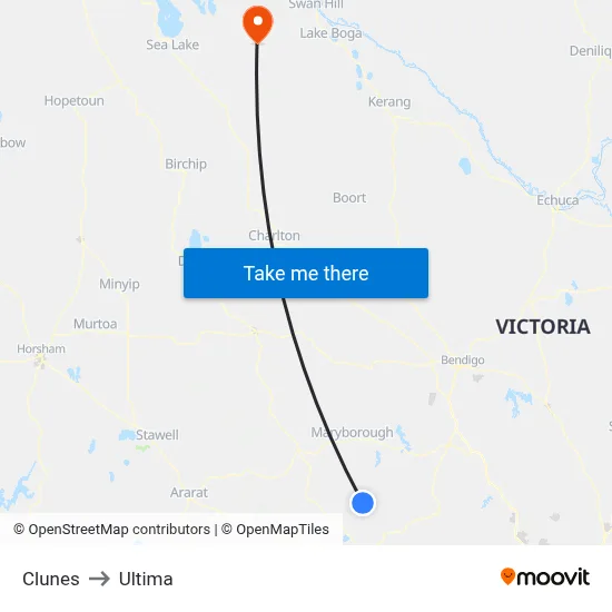 Clunes to Ultima map