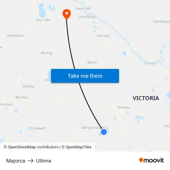 Majorca to Ultima map