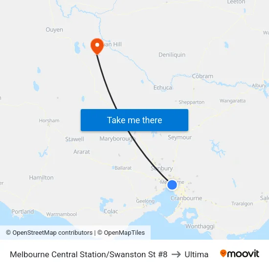 Melbourne Central Station/Swanston St #8 to Ultima map