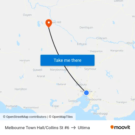 Melbourne Town Hall/Collins St #6 to Ultima map