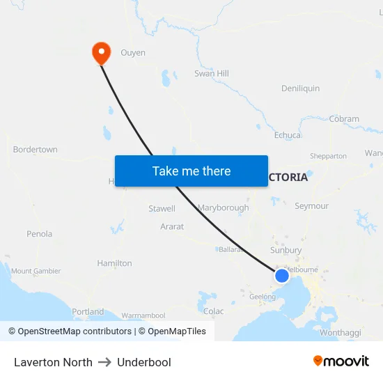 Laverton North to Underbool map