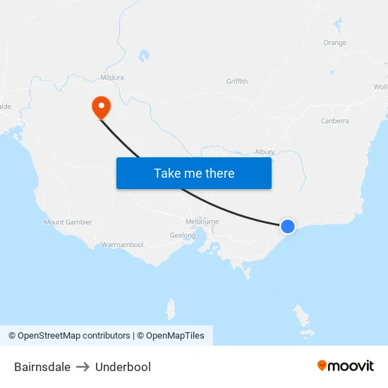 Bairnsdale to Underbool map