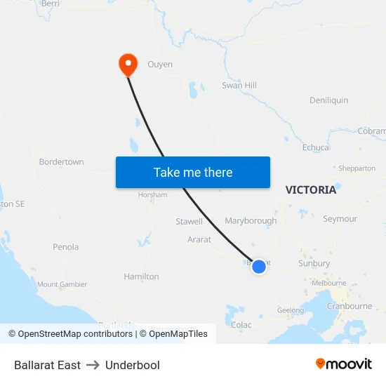 Ballarat East to Underbool map