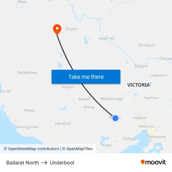 Ballarat North to Underbool map