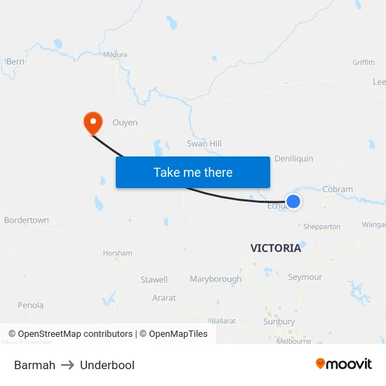 Barmah to Underbool map