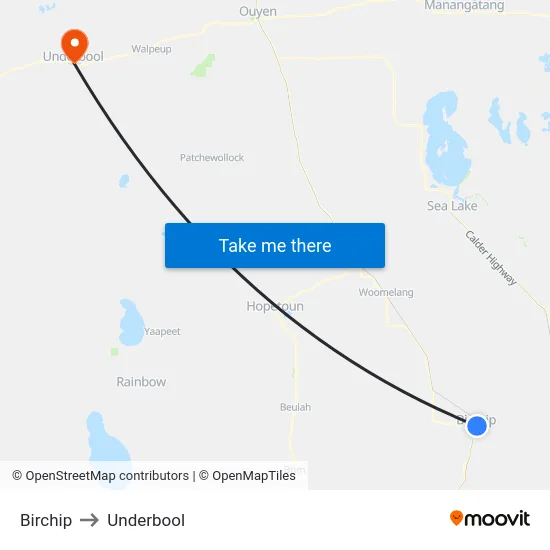 Birchip to Underbool map