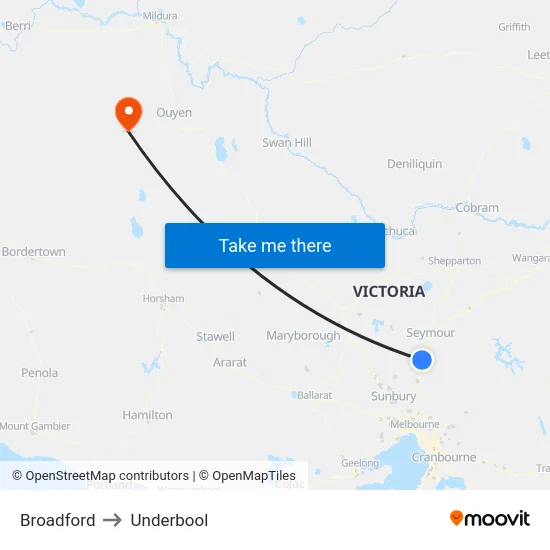 Broadford to Underbool map