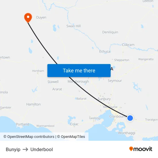 Bunyip to Underbool map