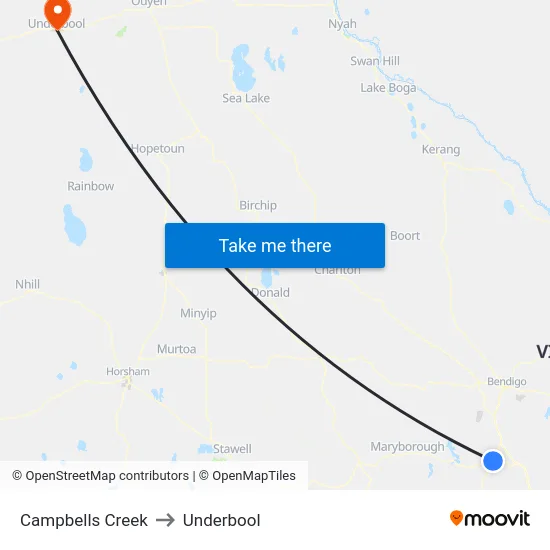 Campbells Creek to Underbool map