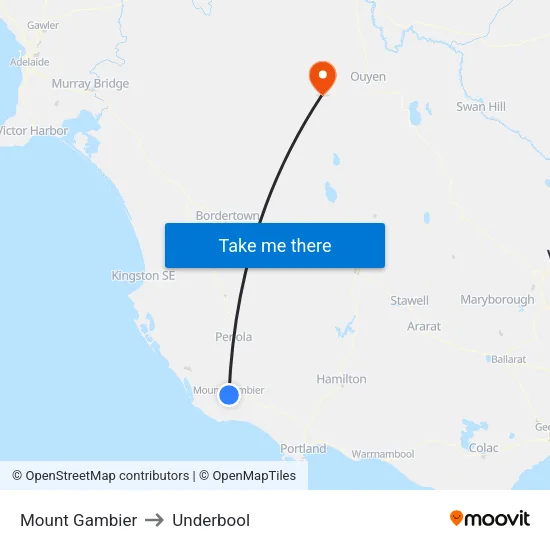 Mount Gambier to Underbool map