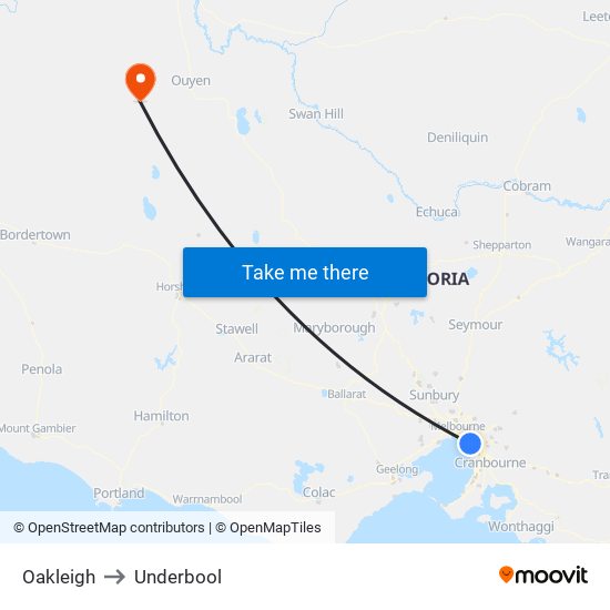Oakleigh to Underbool map