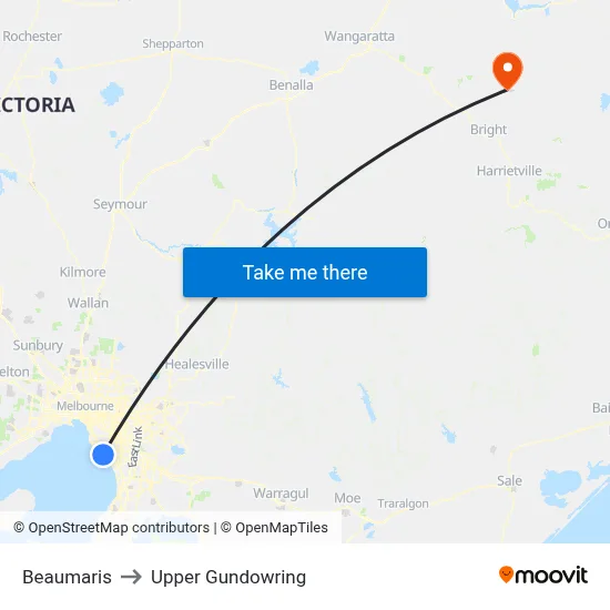 Beaumaris to Upper Gundowring map