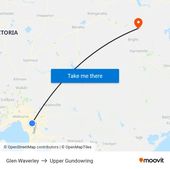 Glen Waverley to Upper Gundowring map