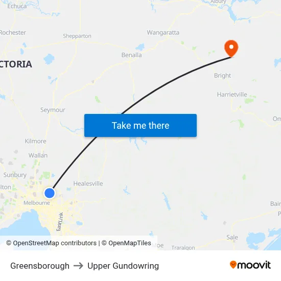 Greensborough to Upper Gundowring map