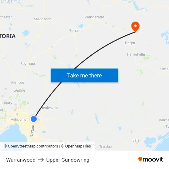 Warranwood to Upper Gundowring map
