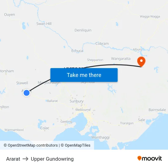 Ararat to Upper Gundowring map