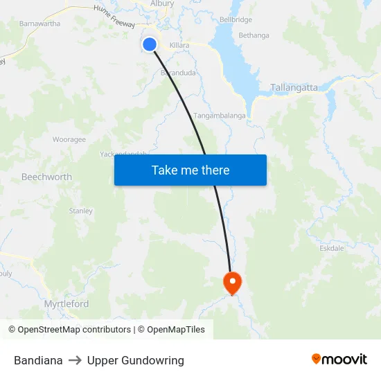 Bandiana to Upper Gundowring map