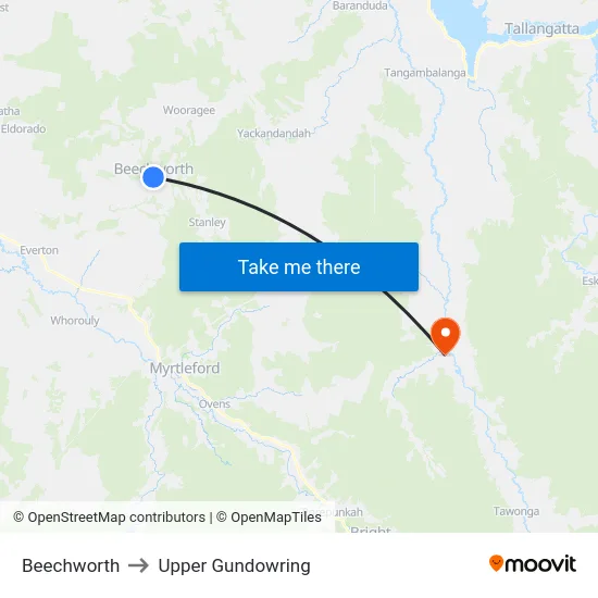 Beechworth to Upper Gundowring map
