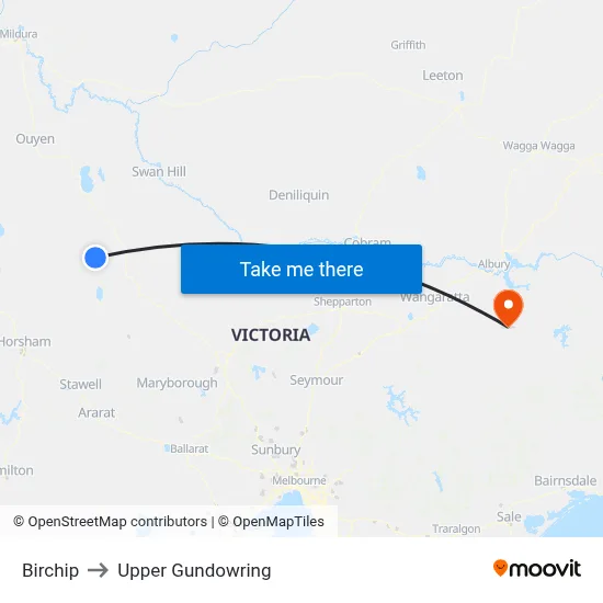 Birchip to Upper Gundowring map