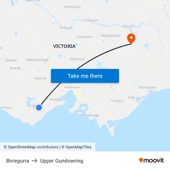 Birregurra to Upper Gundowring map