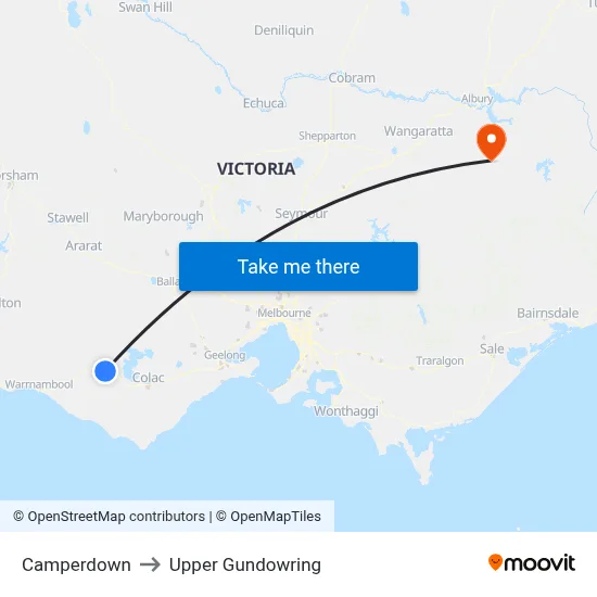 Camperdown to Upper Gundowring map