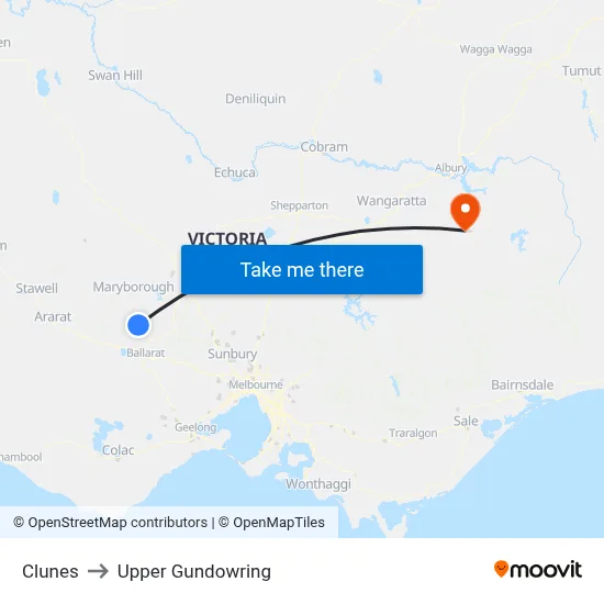 Clunes to Upper Gundowring map