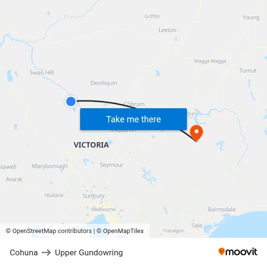 Cohuna to Upper Gundowring map