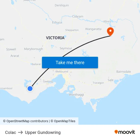 Colac to Upper Gundowring map