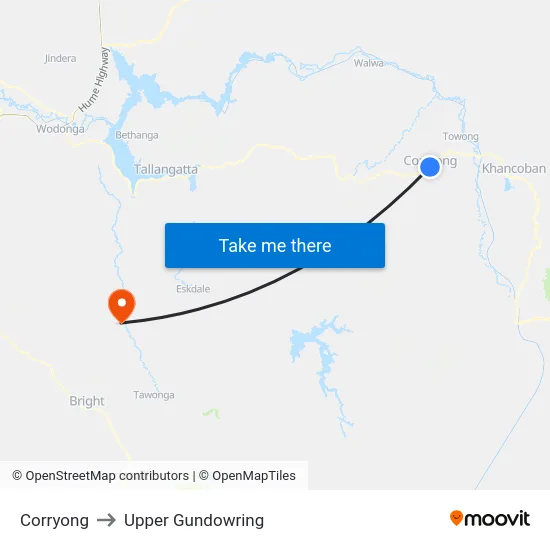 Corryong to Upper Gundowring map