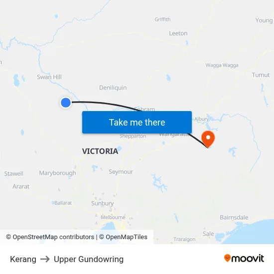 Kerang to Upper Gundowring map