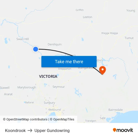Koondrook to Upper Gundowring map