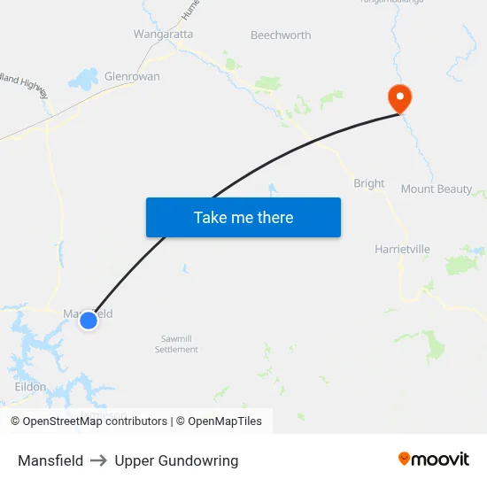 Mansfield to Upper Gundowring map