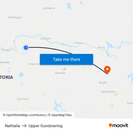 Nathalia to Upper Gundowring map