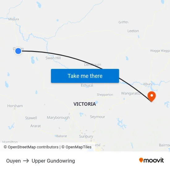 Ouyen to Upper Gundowring map