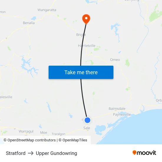 Stratford to Upper Gundowring map