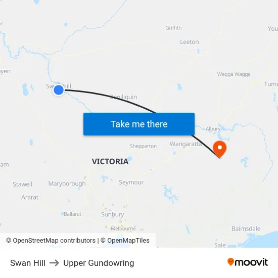 Swan Hill to Upper Gundowring map
