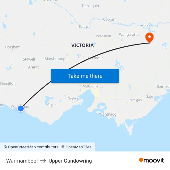 Warrnambool to Upper Gundowring map